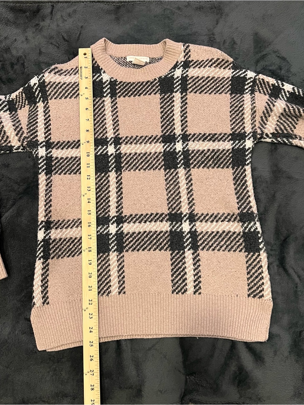 Christian Siriano Plaid Crewneck Sweater in Taupe and Black XS - Picture 7 of 7